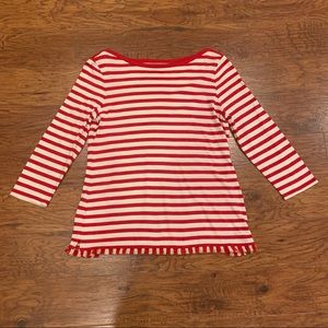 Talbots Red and White Striped Shirt with Fringe